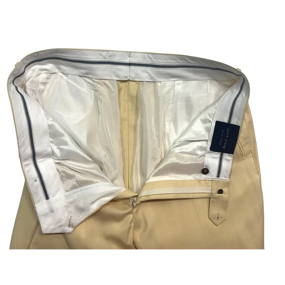 Bespoke Tailored Jacob Young 38x30 Yellow Dress Suit Pants Trousers Wool Pleated